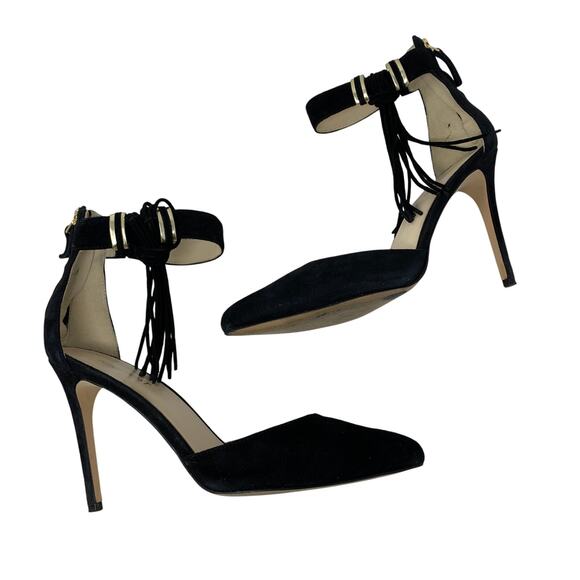 Nine West Ever After Ankle Strap Stiletto Pump Heels Womens Sz 8 Black Suede - Picture 1 of 7
